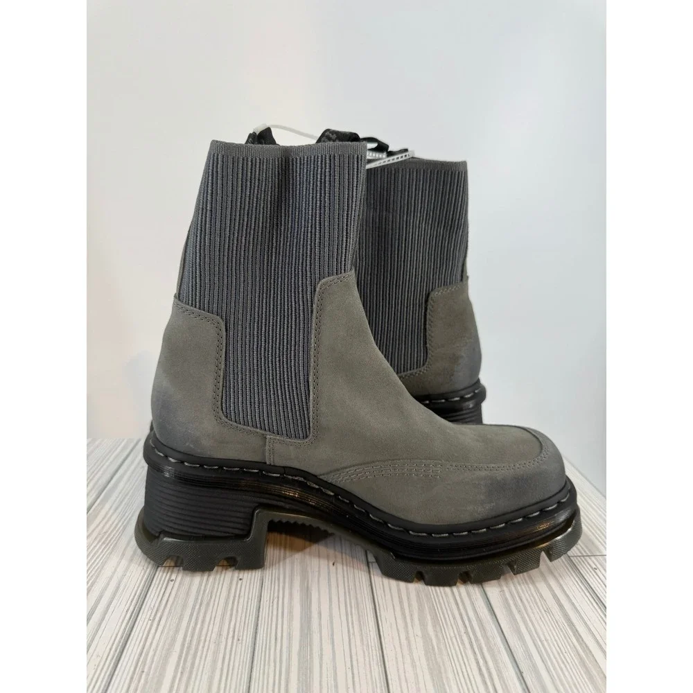 Dr.Martens Corran Chelsea Waxy Boots Grey Suede Heeled Platform Lug Sole Wmns 10